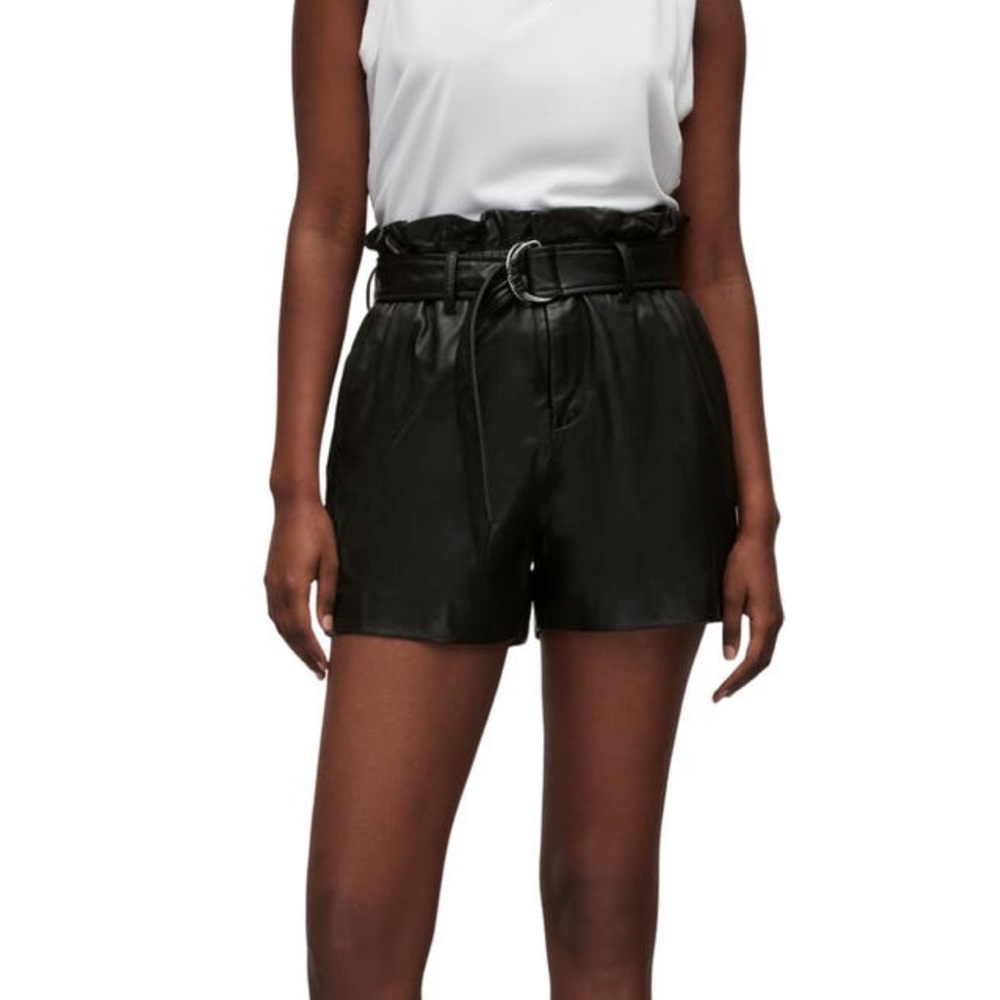 AllSaints Erica Belted Paperbag Waist Leather Shorts